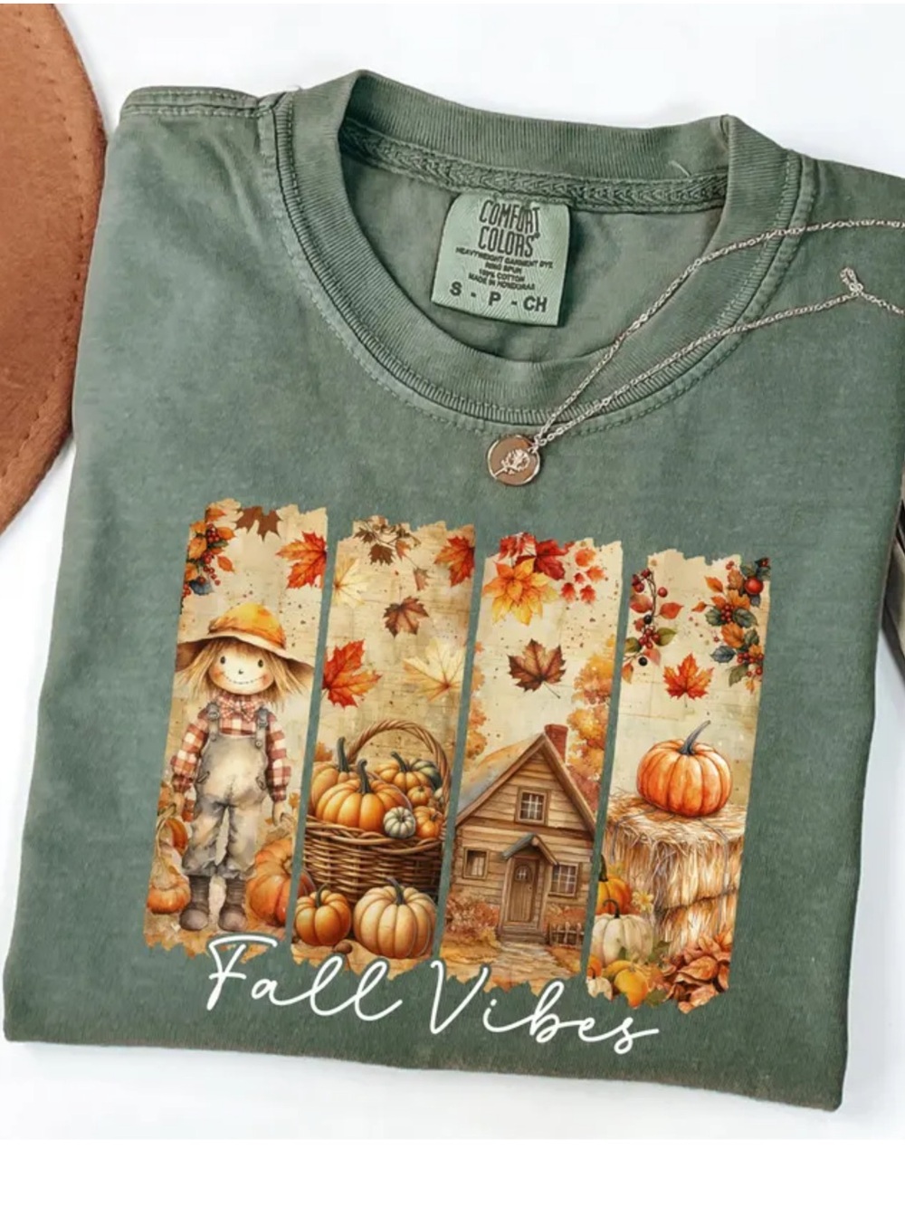Comfort Colors Moss Green "Fall Vibes" Short Sleeve Tee